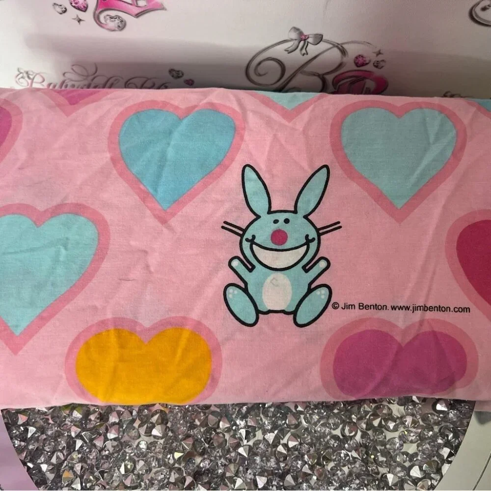 Happy bunny sheets Jim Benton top sheet hearts Pink and Blue Heart Bunny